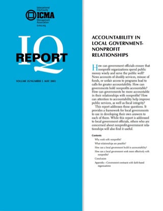 Cover image: Accountability In Local Government Nonprofit Relationships 00475262