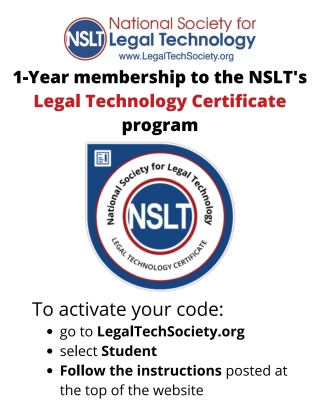 Cover image: NSLT Legal Technology Certificate 1-year Membership 1st edition 9785497186542