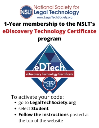 Imagen de portada: NSLT eDiscovery Technology Certificate 1-year Membership 1st edition 754436666698