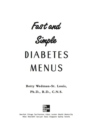 Cover image: Fast and Simple Diabetes Menus 1st edition 9780071422550