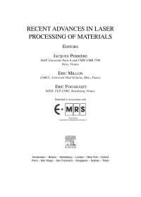 Cover image: Recent Advances in Laser Processing of Materials 9780080447278
