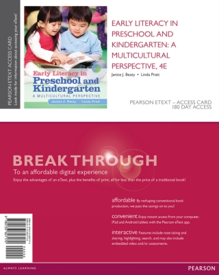 Cover image: Early Literacy in Preschool and Kindergarten: A Multicultural Perspective -- Pearson eText 4th edition 9780133827170
