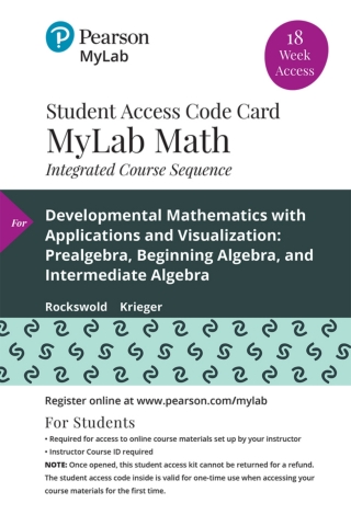 Cover image: MyLab Math Access Code (up to 18-weeks) for Developmental Mathematics with Applications and Visualization: Prealgebra, Beginning Algebra, and Intermediate Algebra 2nd edition 9780134762548
