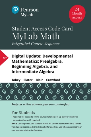 Cover image: MyLab Math with Pearson eText, Digital Update, Access Code (24 month) for Developmental Mathematics: Prealgebra, Beginning Algebra, and Intermediate Algebra 1st edition 9780135471401