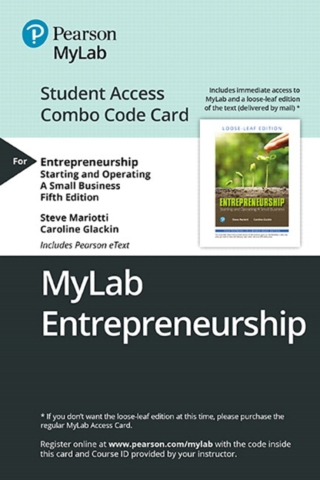 Cover image: MyLab Entrepreneurship with Pearson eText + Print Combo Access Code for Entrepreneurship: Starting and Operating A Small Business 5th edition 9780135637999