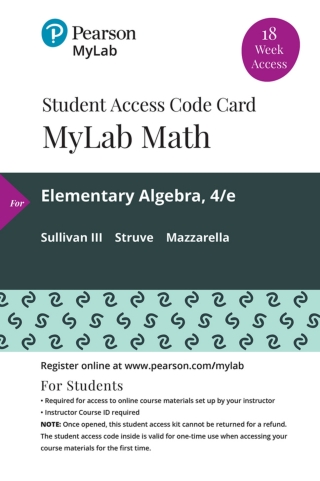 Cover image: MyLab Math with Pearson eText (up to 18-weeks) Access Code for Elementary Algebra 4th edition 9780135903315