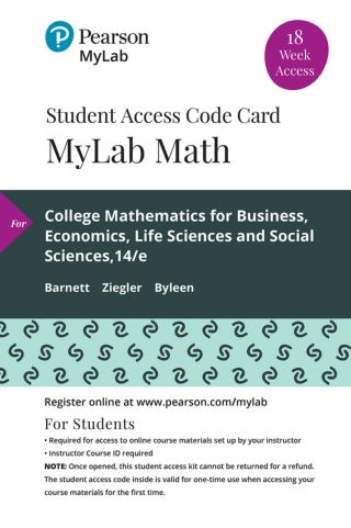Cover image: MyLab Math with Pearson eText Access Code for College Mathematics for Business, Economics, Life Sciences, and Social Sciences 14th edition 9780135904060