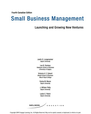 Cover image: Small Business Management 4th edition 9780176500054