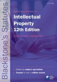 Cover image: Blackstone's Statutes on Intellectual Property 12th edition 9780198709459