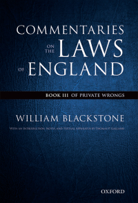 Cover image: The Oxford Edition of Blackstone's: Commentaries on the Laws of England 9780199601011