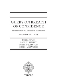 Cover image: Gurry on Breach of Confidence 2nd edition 9780199297665