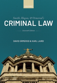 Cover image: Smith, Hogan, and Ormerod's Criminal Law 16th edition 9780198849704