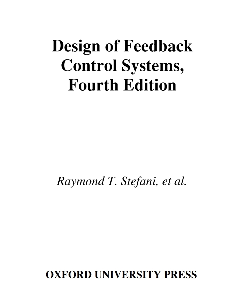 Design of Feedback Control Systems 4th Edition