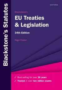 Cover image: Blackstone's EU Treaties & Legislation 34th edition 9780198890423