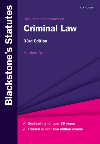 Cover image: Blackstone's Statutes on Criminal Law 33rd edition 9780198890447