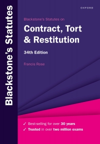 Omslagafbeelding: Blackstone's Statutes on Contract, Tort & Restitution 34th edition 9780198890799