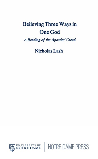 Cover image: Believing Three Ways in One God 9780268006921
