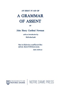 Imagen de portada: Essay in Aid of A Grammar of Assent, An 9780268010003