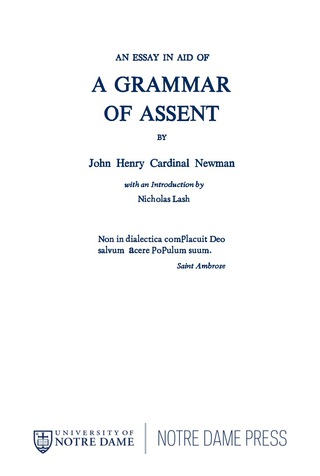 Cover image: Essay in Aid of A Grammar of Assent, An 9780268010003