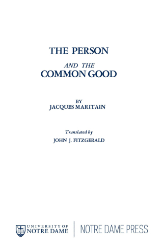 Cover image: The Person and the Common Good 9780268160081