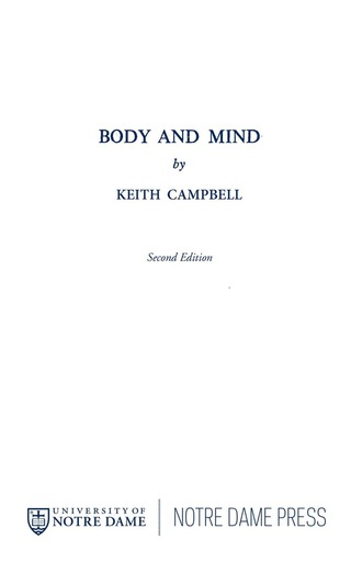 Cover image: Body and Mind 2nd edition 9780268006730