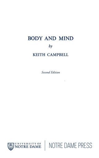 Cover image: Body and Mind 2nd edition 9780268006730