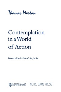 صورة الغلاف: Contemplation in a World of Action 9780268008345