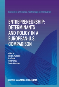 Cover image: Entrepreneurship: Determinants and Policy in a European-US Comparison 1st edition 9780792376859