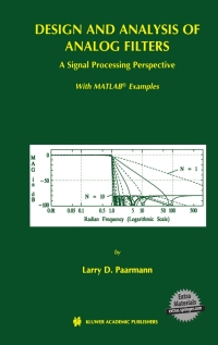 Cover image: Design and Analysis of Analog Filters 9780792373735