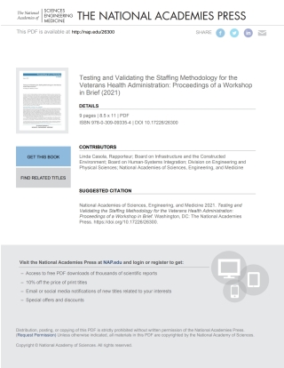 Imagen de portada: Testing and Validating the Staffing Methodology for the Veterans Health Administration 9780309093354
