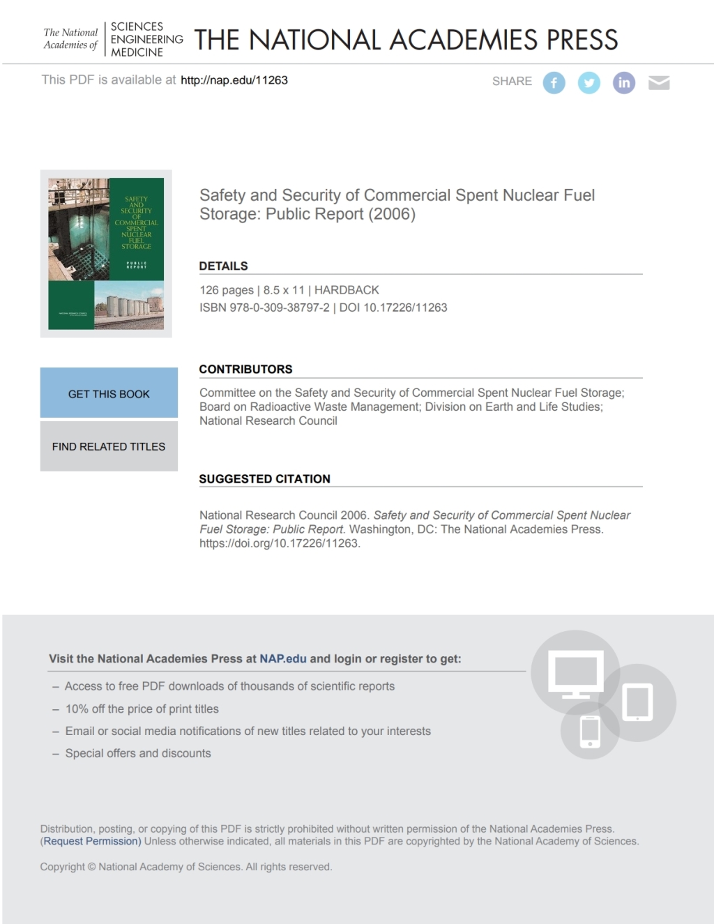 Safety and Security of Commercial Spent Nuclear Fuel Storage eBook