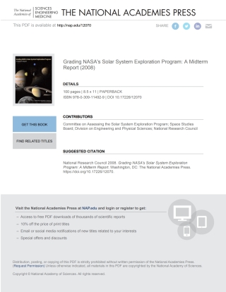 Imagen de portada: Grading NASA's Solar System Exploration Program 9780309114929