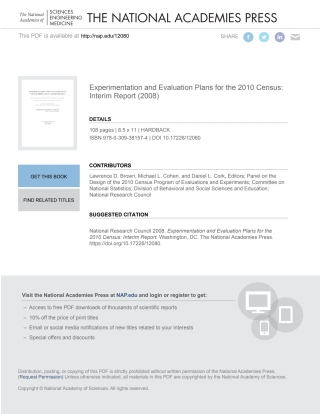 表紙画像: Experimentation and Evaluation Plans for the 2010 Census 9780309115452