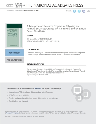 表紙画像: A Transportation Research Program for Mitigating and Adapting to Climate Change and Conserving Energy 9780309142755