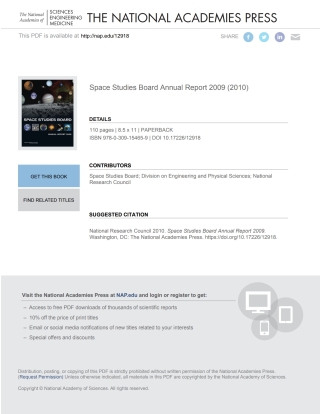 Imagen de portada: Space Studies Board Annual Report 2009 9780309154659
