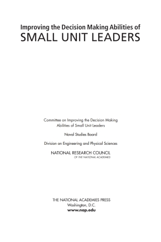 Imagen de portada: Improving the Decision Making Abilities of Small Unit Leaders 9780309216050