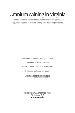 Cover image: Uranium Mining in Virginia 9780309220873
