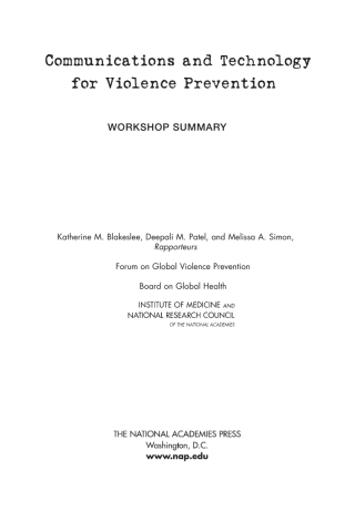 Imagen de portada: Communications and Technology for Violence Prevention 9780309253512