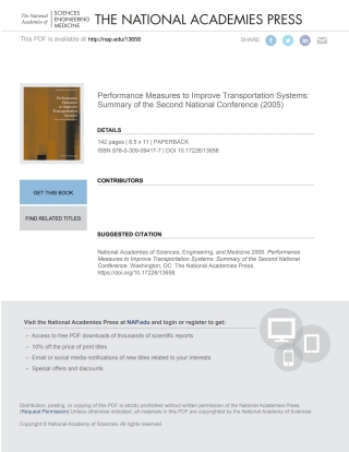 Imagen de portada: Performance Measures to Improve Transportation Systems: Summary of the Second National Conference 9780309094177