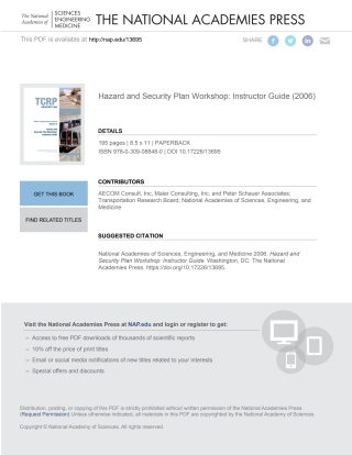 Cover image: Hazard and Security Plan Workshop: Instructor Guide 9780309088480