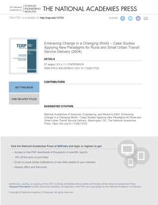 Cover image: Embracing Change in a Changing World -- Case Studies Applying New Paradigms for Rural and Small Urban Transit Service Delivery 9780309087896