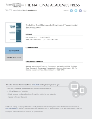 Imagen de portada: Toolkit for Rural Community Coordinated Transportation Services 9780309087971