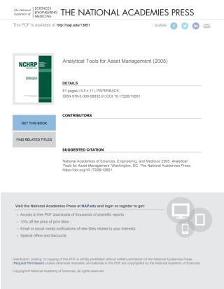Imagen de portada: Analytical Tools for Asset Management 9780309088329
