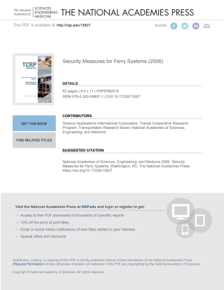 Cover image: Security Measures for Ferry Systems 9780309098571