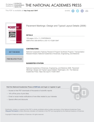 Cover image: Pavement Markings--Design and Typical Layout Details 9780309097635