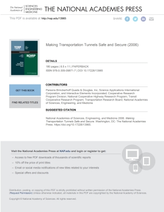 Imagen de portada: Making Transportation Tunnels Safe and Secure 9780309098717
