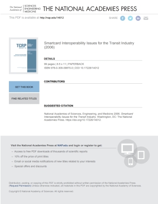 Cover image: Smartcard Interoperability Issues for the Transit Industry 9780309098700