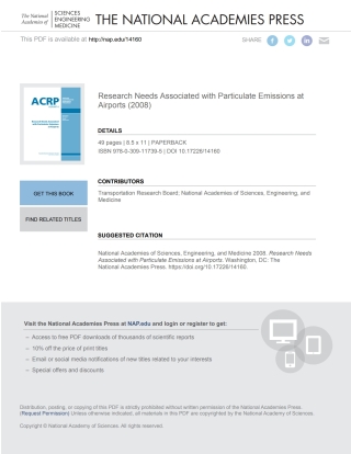 Cover image: Research Needs Associated with Particulate Emissions at Airports 9780309117395