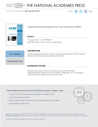 Cover image: Lightning-Warning Systems for Use by Airports 9780309117524