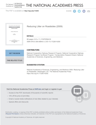 Cover image: Reducing Litter on Roadsides 9780309098403